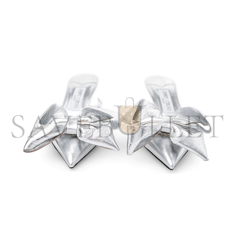 JIMMY CHOO STAZ MULE 50 SILVER METALLIC LEATHER MULES STAZMULE50GWG